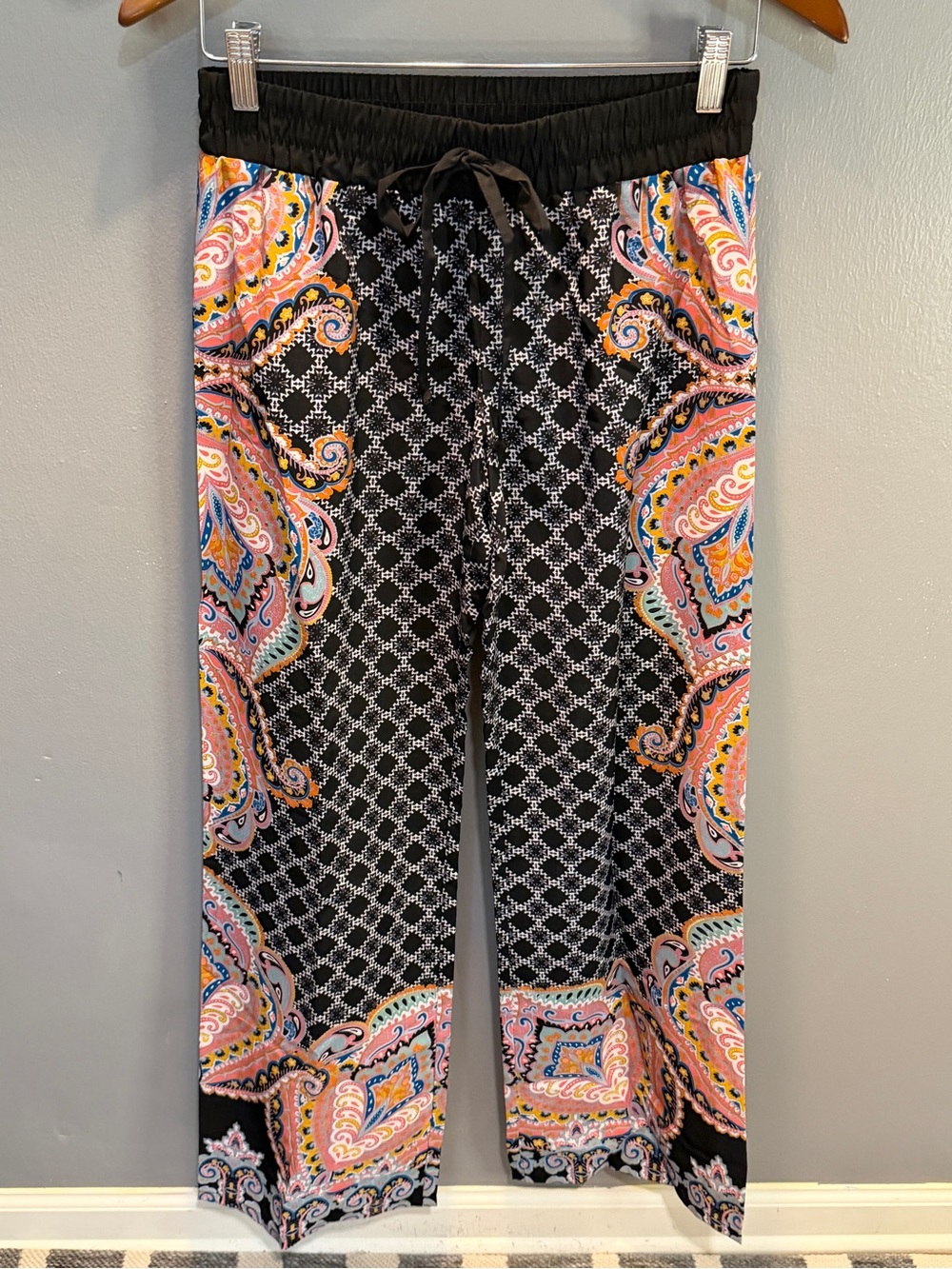 BEBOP BLACK PAISLEY WIDE LEG PULL ON PANTS SZ S